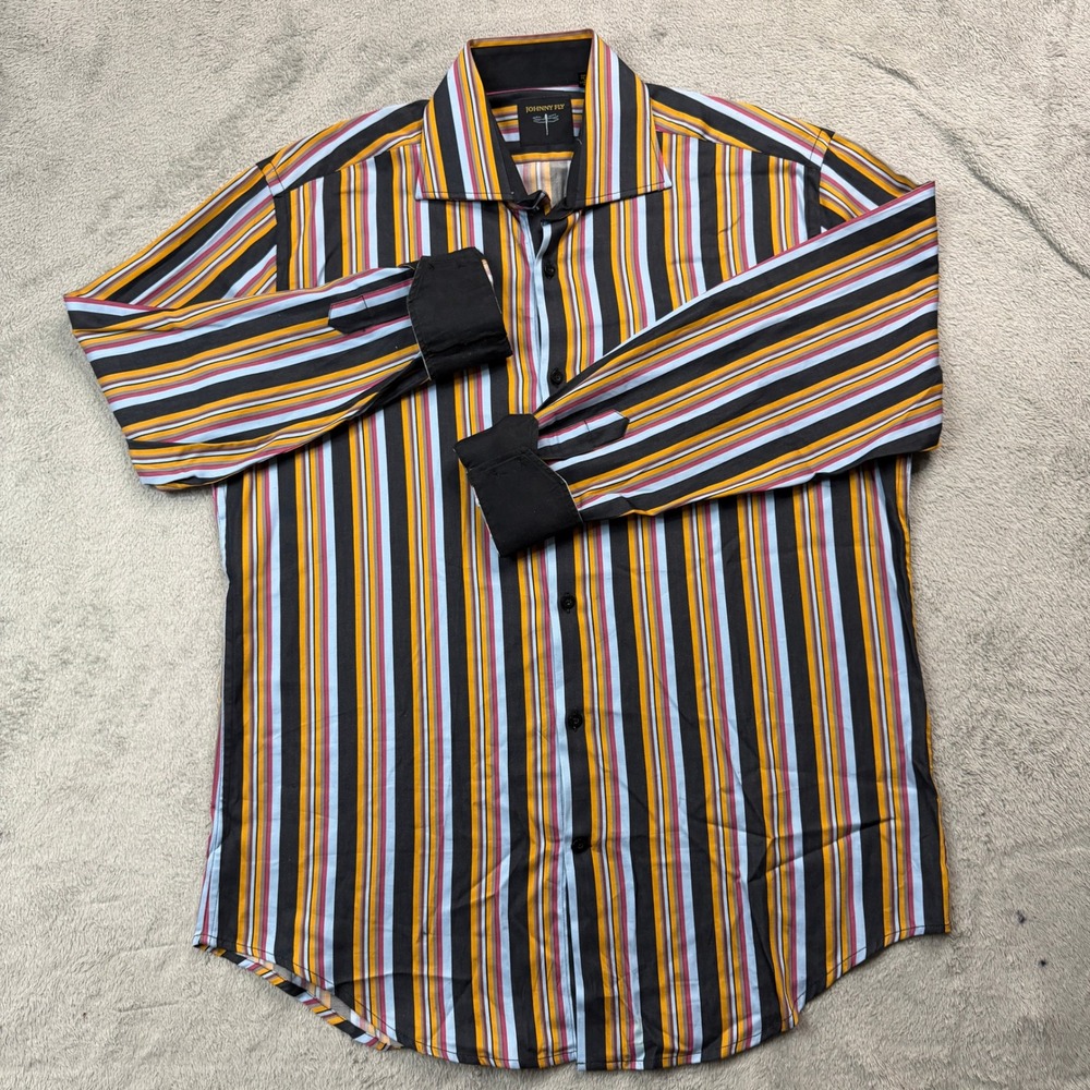 Johnny Fly Mens Multi Color Vertical Stripe Cotton Long Sleeve Shirt Medium - Picture 2 of 10